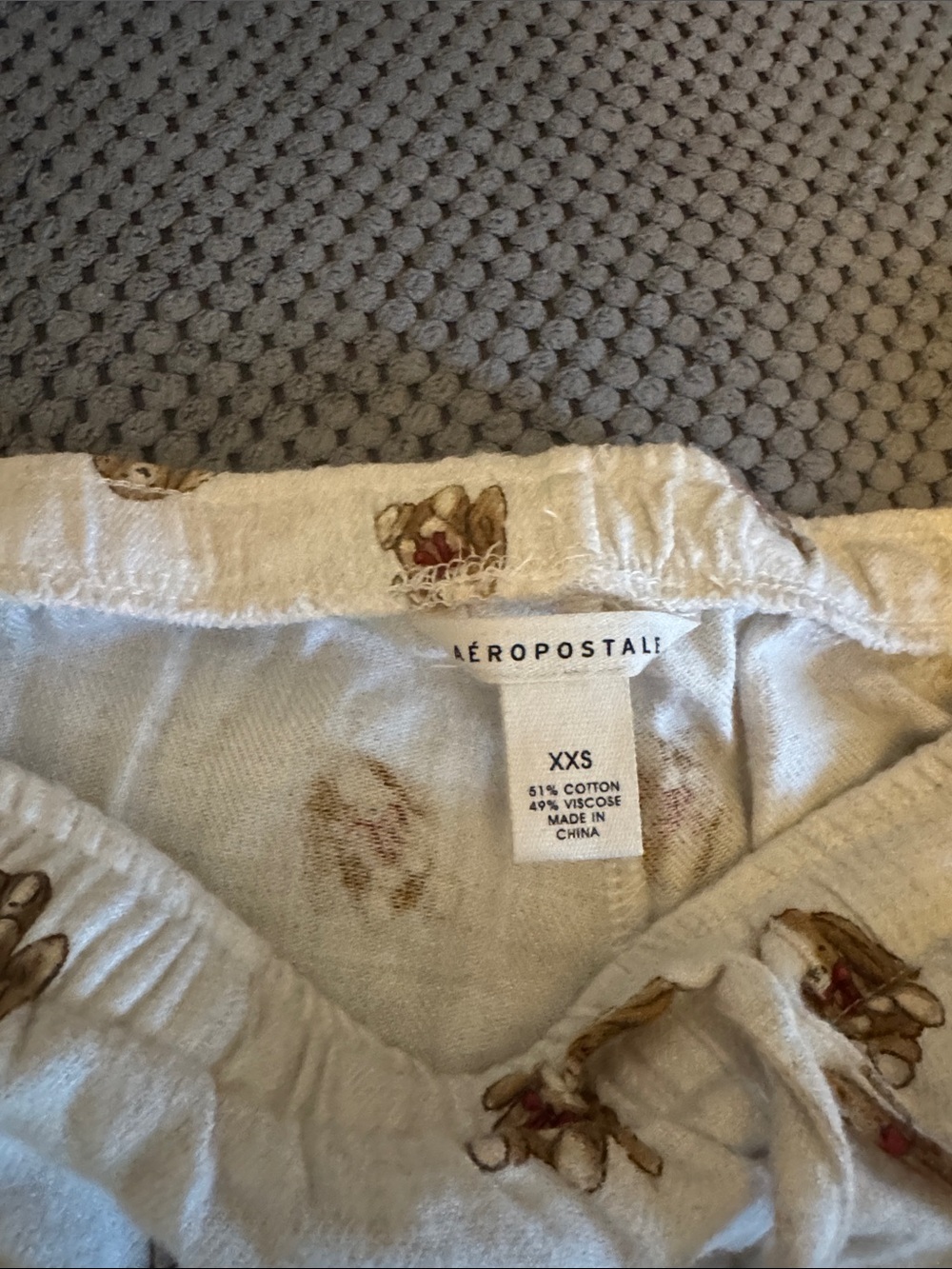 Aeropostale Cream Pajama Pants with Brown Bunny Print - Picture 2 of 4